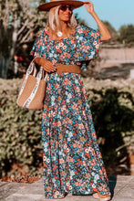 Load image into Gallery viewer, Sky Blue Floral Knotted Back Square Neck Maxi Dress