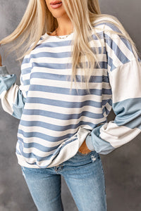 Striped Casual Drop Shoulder Pullover Sweatshirt