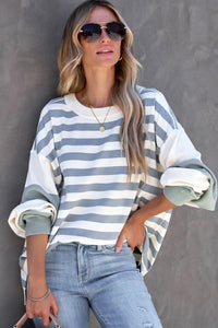 Striped Casual Drop Shoulder Pullover Sweatshirt