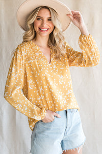 Frill Split V Neck Boho Crinkled Blouse