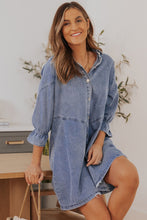 Load image into Gallery viewer, Gray Casual Buttoned Ruffle Cuffs Denim Short Dress