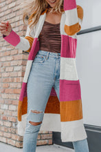 Load image into Gallery viewer, Multicolor Knitted Color Block Open Front Long Cardigan