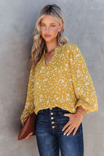 Load image into Gallery viewer, Frill Split V Neck Boho Crinkled Blouse