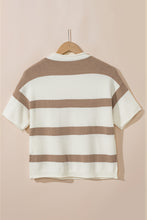 Load image into Gallery viewer, Khaki Stripe Dropped Short Sleeve Lightweight Knitted Top