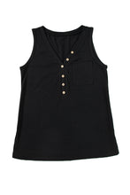 Load image into Gallery viewer, Black Half Button V Neck Patched Pocket Tank Top