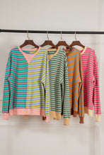 Load image into Gallery viewer, Green Stripe Casual Stripe Colorblock Drop Shoulder Oversize Sweatshirt