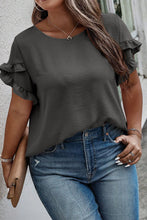 Load image into Gallery viewer, Dark Grey Ruffled Short Sleeve Plus Size Top
