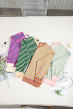 Load image into Gallery viewer, Green Stripe Casual Stripe Colorblock Drop Shoulder Oversize Sweatshirt