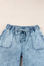 Load image into Gallery viewer, Myosotis Mineral Wash Drawstring Waist Loose Straight Denim Pants