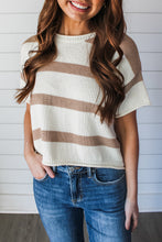 Load image into Gallery viewer, Khaki Stripe Dropped Short Sleeve Lightweight Knitted Top