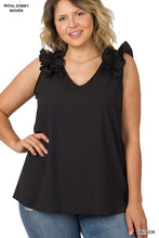 Load image into Gallery viewer, Plus Woven Wool Dobby Ruffle Trim Sleeveless Top