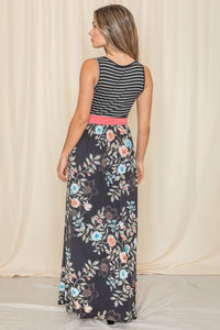 Cam-Sleeveless Floral Band Maxi Dress