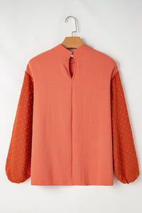 Orange Swiss Dot Balloon Sleeve Loose Blouse