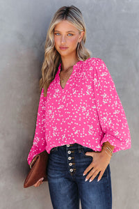 Frill Split V Neck Boho Crinkled Blouse