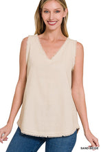 Load image into Gallery viewer, Linen Pre-Washed Frayed Edge V-Neck Sleeveless Top