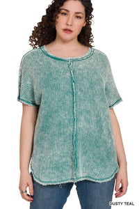 Plus Washed Baby Waffle Short Sleeve Top