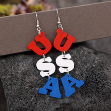 Load image into Gallery viewer, USA Wooden Letter Dangle Earrings