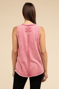 Olivia: Half-Button Raw Edge Sleeveless  Top