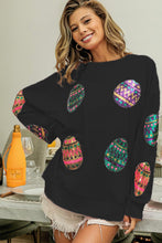 Load image into Gallery viewer, Black Sequined Easter Egg Drop Shoulder Oversized Sweatshirt