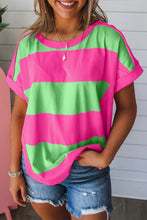 Load image into Gallery viewer, Rose &amp; Blue Colorblock Exposed Seam Tee