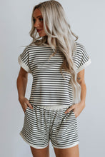 Load image into Gallery viewer, White Stripe Contrast Edge Tee and Shorts Set