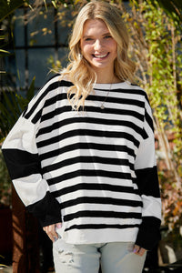 Striped Casual Drop Shoulder Pullover Sweatshirt