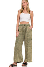 Load image into Gallery viewer, Washed Linen Elastic Band Waist Cargo Pants