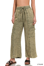 Load image into Gallery viewer, Washed Linen Elastic Band Waist Cargo Pants