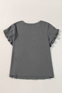 Dark Grey Ruffled Short Sleeve Plus Size Top