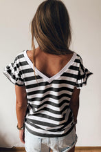 Load image into Gallery viewer, Black Striped V Neck Ruffle Sleeve Top