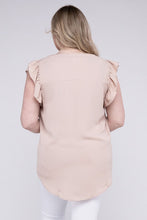 Load image into Gallery viewer, Plus Woven Wool Peach Ruffled Sleeve High-Low Top