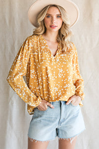 Frill Split V Neck Boho Crinkled Blouse