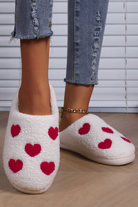 White Valentines Day Hearts Plush House Slippers