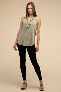 Olivia: Half-Button Raw Edge Sleeveless  Top