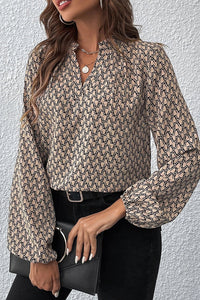 Adeline Khaki Geometric Print  Blouse