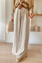 Load image into Gallery viewer, Khaki Stripe Print Wide Leg Drawstring Pants