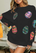 Load image into Gallery viewer, Black Sequined Easter Egg Drop Shoulder Oversized Sweatshirt