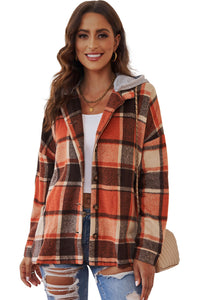 Red Plaid Button Front Hooded Shacket