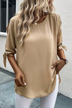 Load image into Gallery viewer, Parchment Knotted Slits Half Sleeve Tunic Blouse