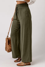 Load image into Gallery viewer, Green Brown Drawstring Elastic Waist Casual Wide Leg Pants