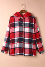 Load image into Gallery viewer, Red Plaid Button Front Hooded Shacket