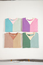 Load image into Gallery viewer, Green Stripe Casual Stripe Colorblock Drop Shoulder Oversize Sweatshirt