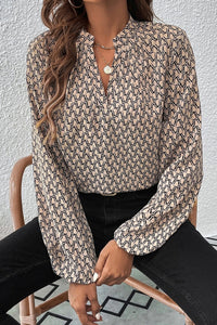 Adeline Khaki Geometric Print  Blouse