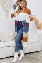 Load image into Gallery viewer, Multicolor Knitted Color Block Open Front Long Cardigan