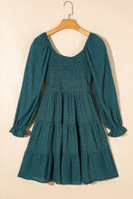 Load image into Gallery viewer, Mist Green Bishop Sleeve Smocked Tiered Mini Dress