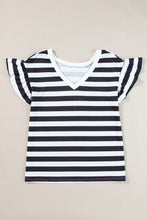 Load image into Gallery viewer, Black Striped V Neck Ruffle Sleeve Top