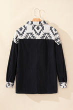 Load image into Gallery viewer, Black Aztec Patchwork Buttoned Corduroy Shacket