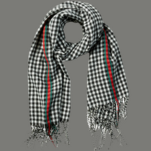 Load image into Gallery viewer, Black Petite Check Fringe Scarf