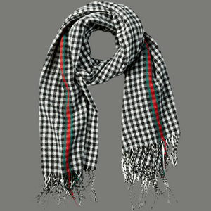 Black Petite Check Fringe Scarf