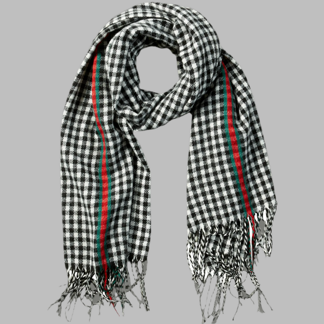 Black Petite Check Fringe Scarf